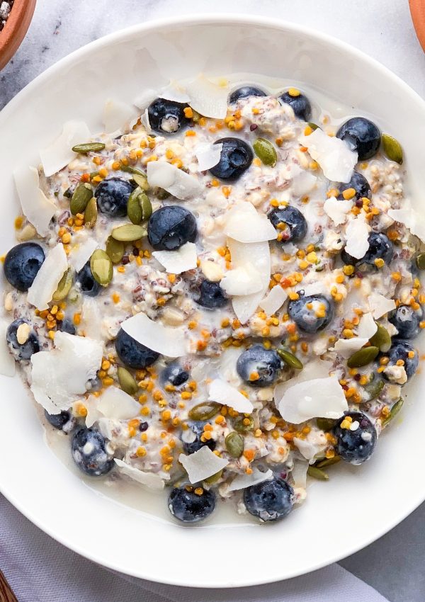 bowl of blueberry overnight oats