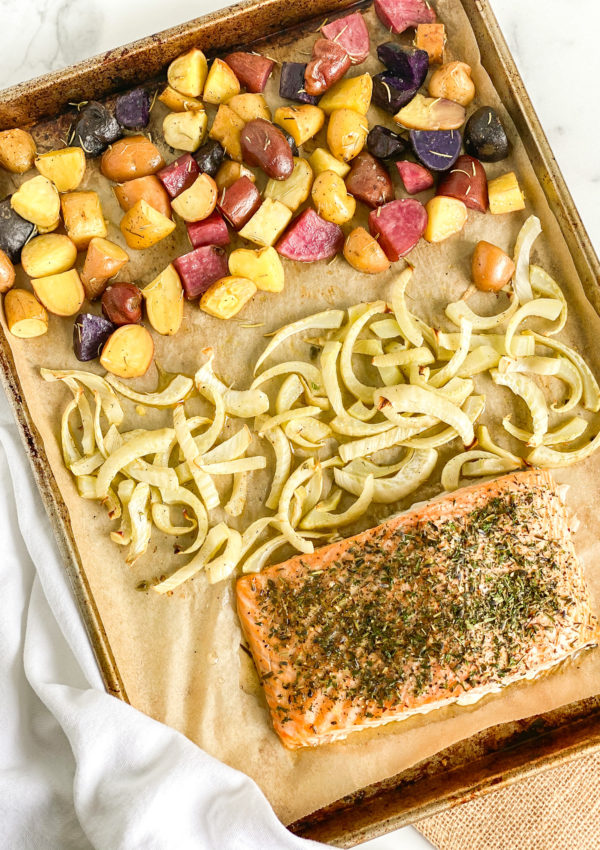 Easy Sheet Pan Salmon with Roasted Fennel and Fingerling Potatoes